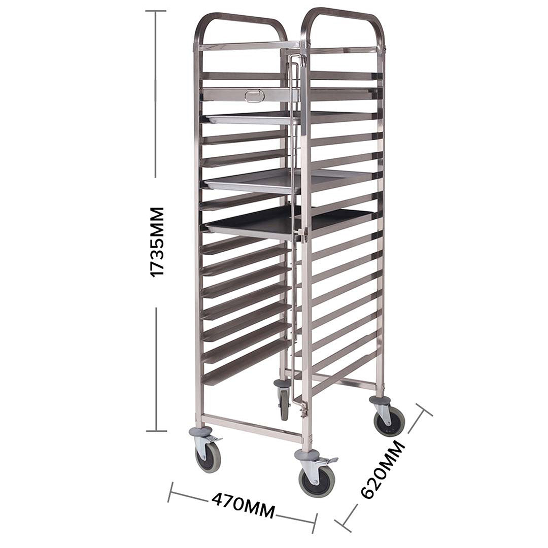 SOGA Gastronorm Trolley 15 Tier Stainless Steel with Aluminum Baking Pan Cooking Tray for Bakers - Cafe Supply