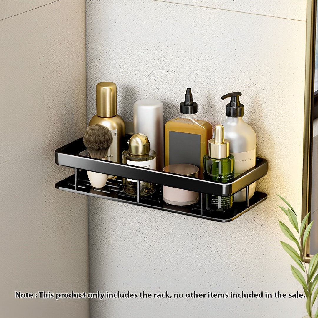 SOGA Black Wall-Mounted Rectangular Bathroom Storage Organiser Space Saving Adhesive Shelf Rack - Cafe Supply