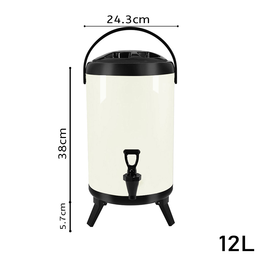 SOGA 2X 12L Stainless Steel Insulated Milk Tea Barrel Hot and Cold Beverage Dispenser Container with Faucet White - Cafe Supply