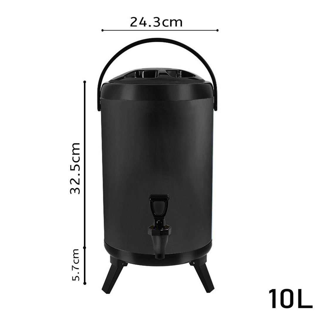 SOGA 2X 10L Stainless Steel Insulated Milk Tea Barrel Hot and Cold Beverage Dispenser Container with Faucet Black - Cafe Supply