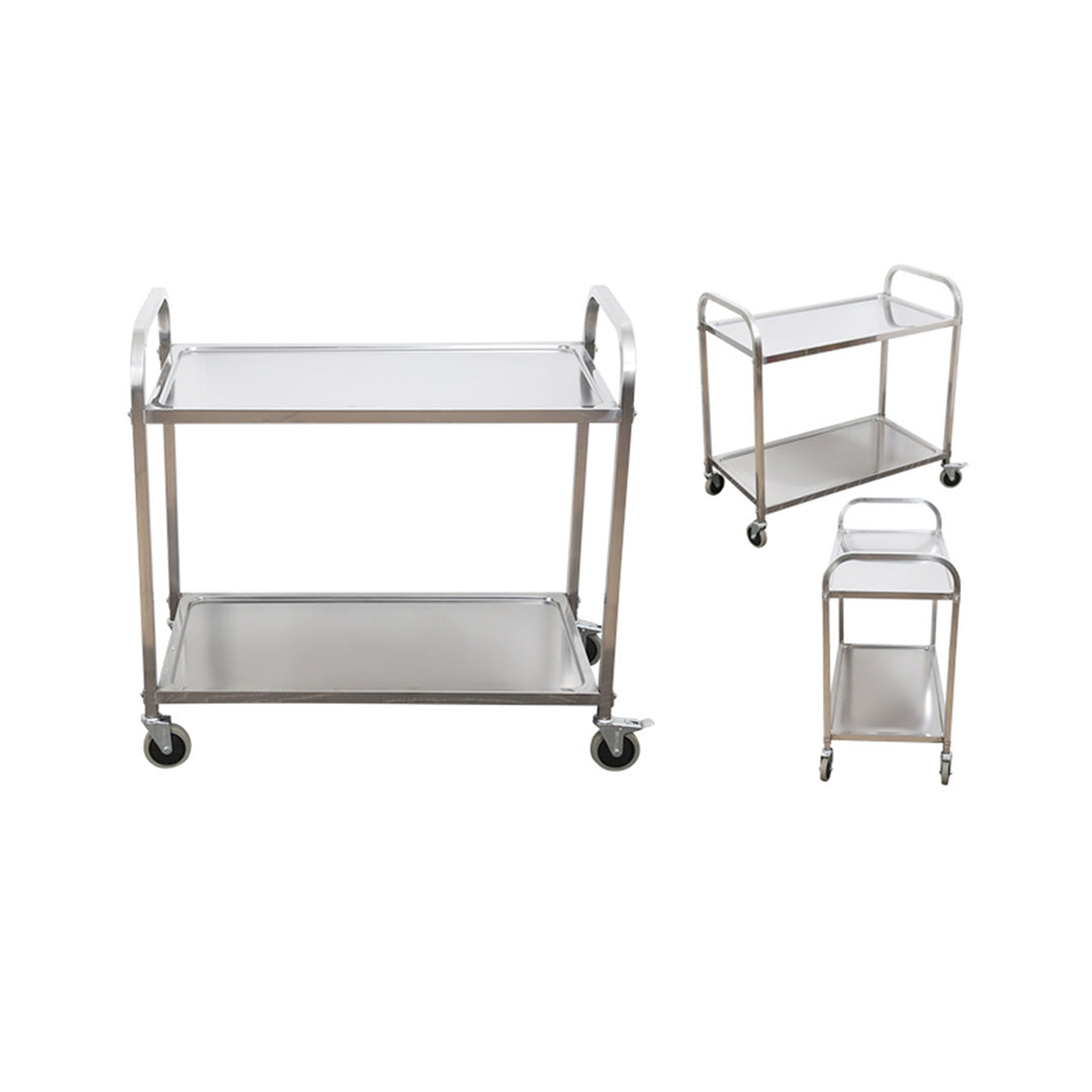 SOGA 2X 2 Tier 85x45x90cm Stainless Steel Kitchen Dining Food Cart Trolley Utility Medium - Cafe Supply