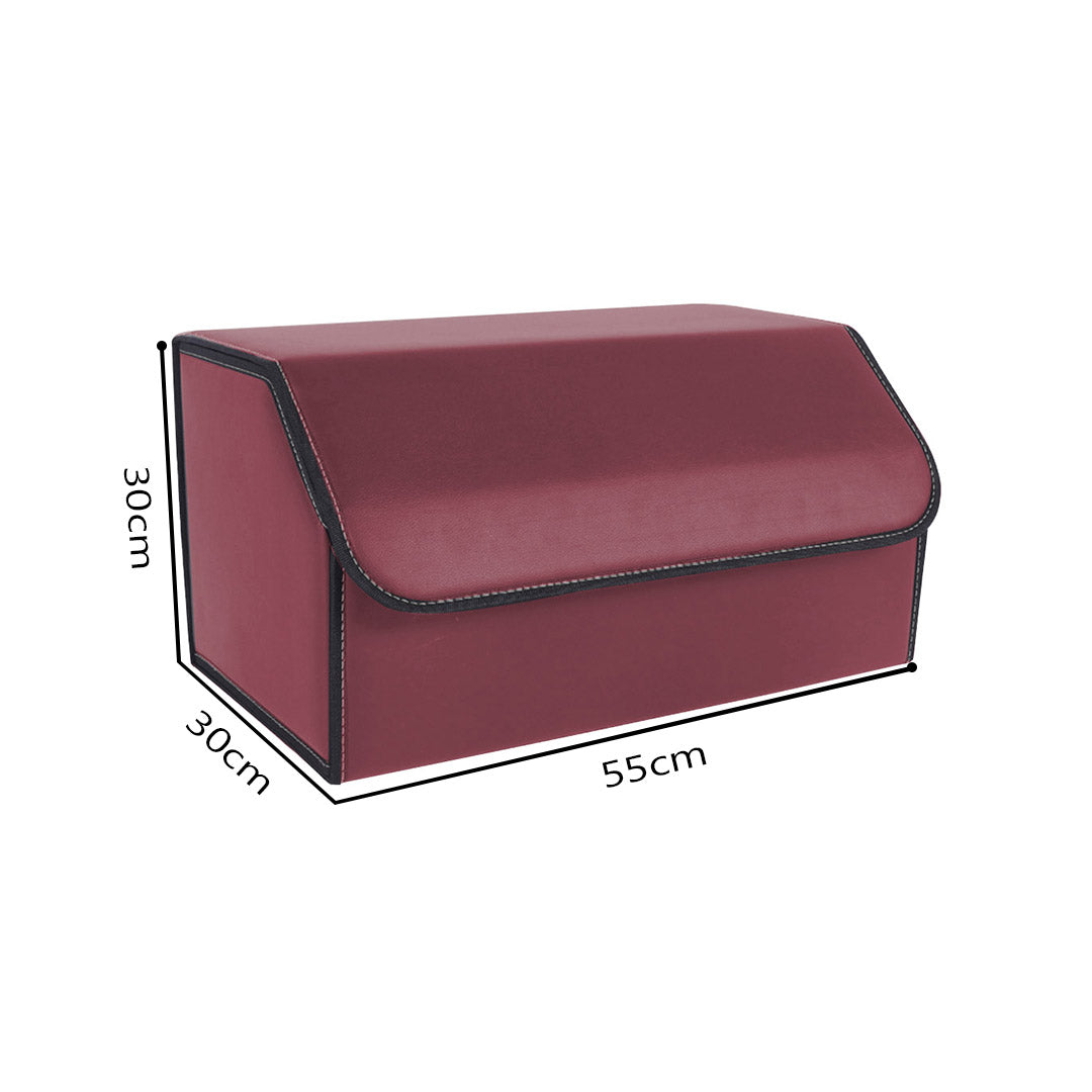 SOGA Leather Car Boot Collapsible Foldable Trunk Cargo Organizer Portable Storage Box Red Large - Cafe Supply