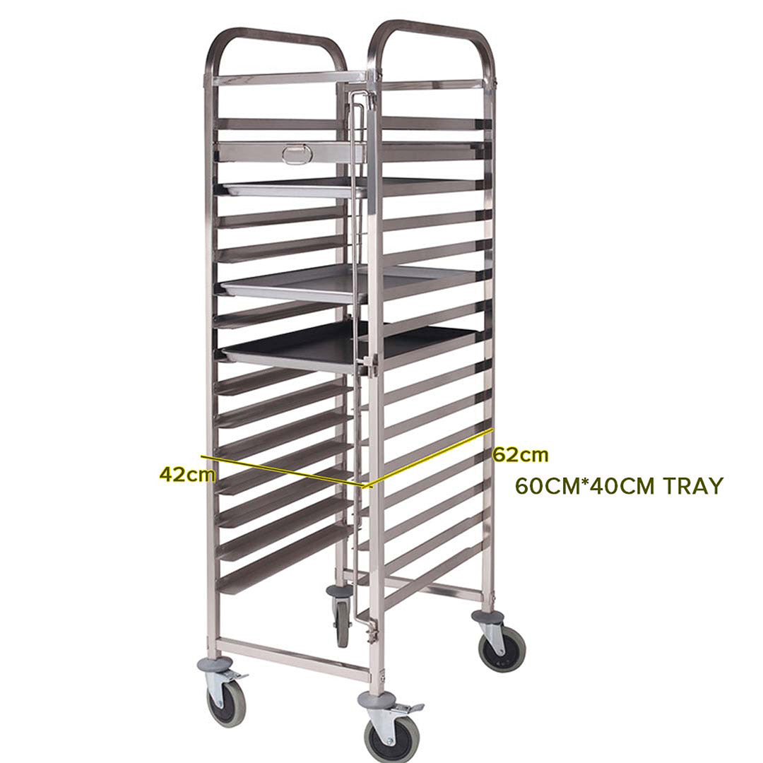 SOGA Gastronorm Trolley 16 Tier Stainless Steel with Aluminum Baking Pan Cooking Tray for Bakers - Cafe Supply