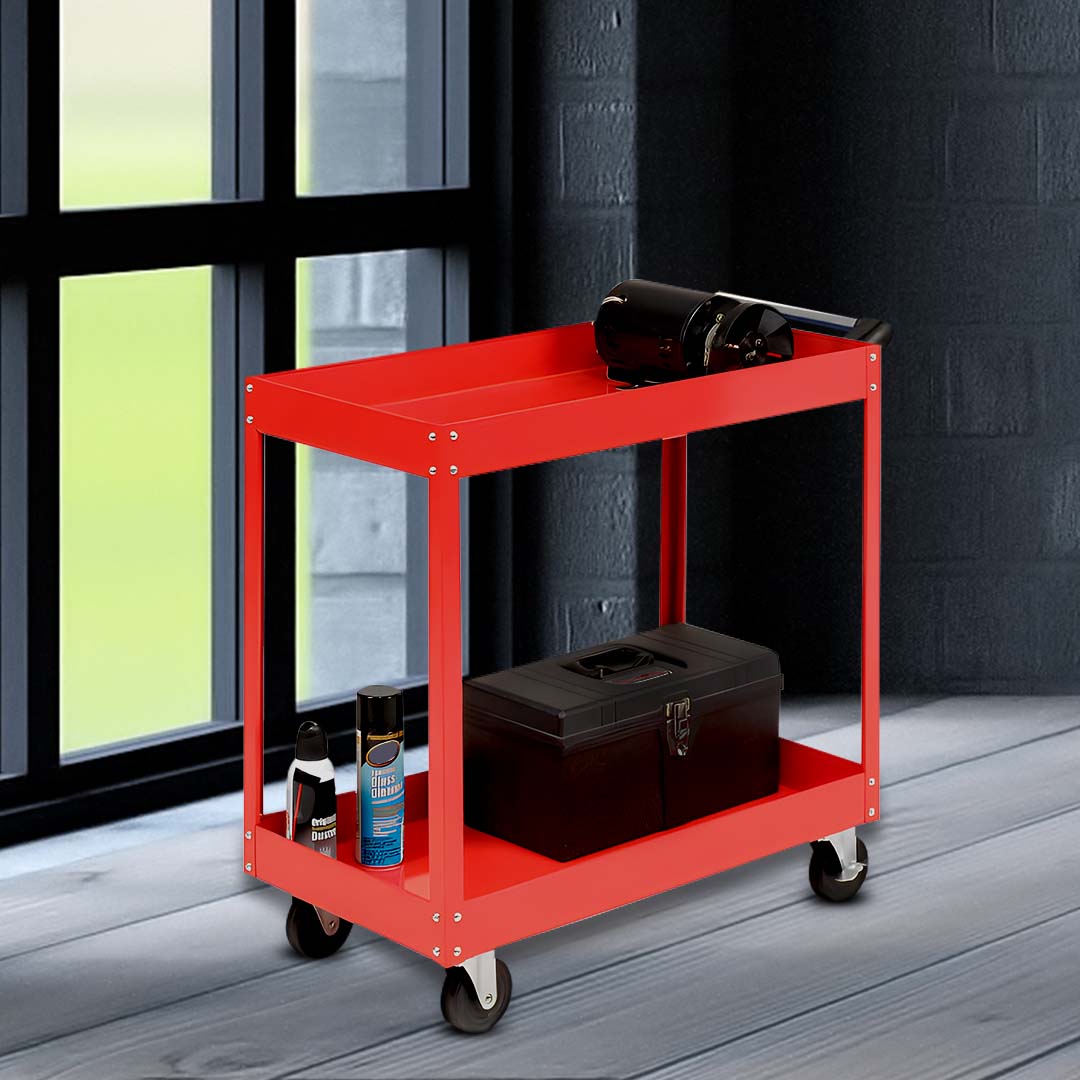 SOGA 2 Tier Tool Storage Cart Portable Service Utility Heavy Duty Mobile Trolley Red - Cafe Supply