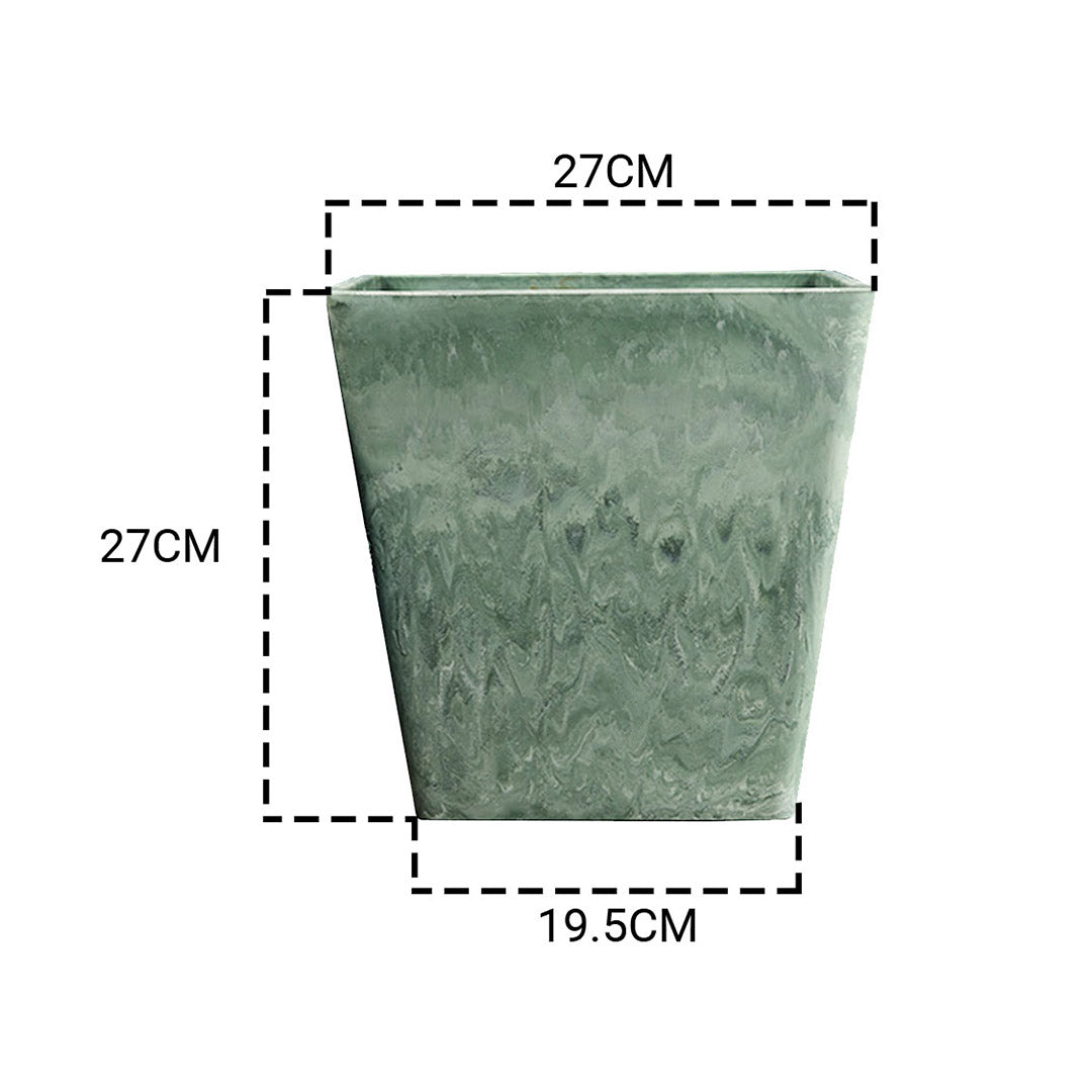 SOGA 2X 27cm Green Grey Square Resin Plant Flower Pot in Cement Pattern Planter Cachepot for Indoor Home Office - Cafe Supply