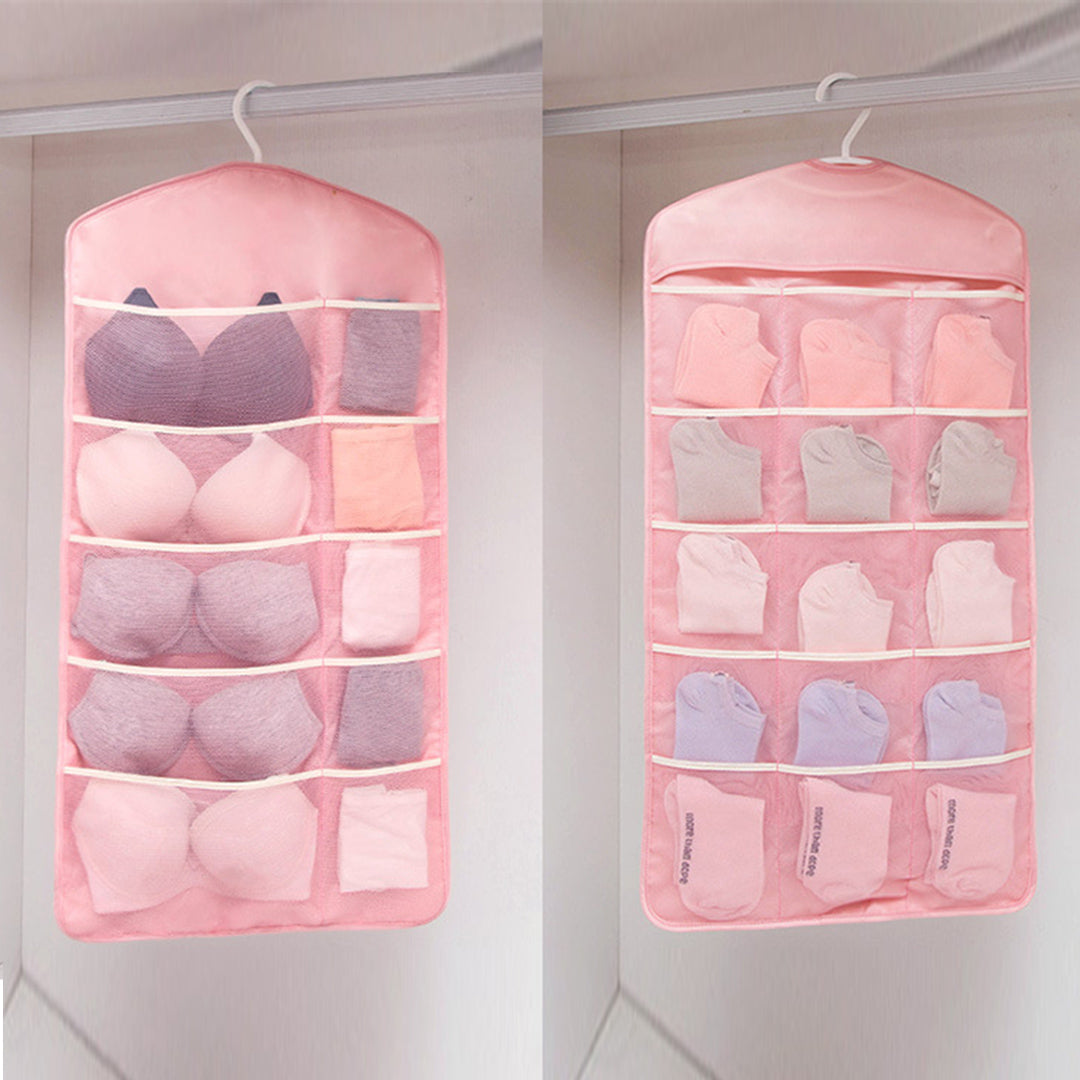 SOGA 2X Pink Double Sided Hanging Storage Bag Underwear Bra Socks Mesh Pocket Hanger Home Organiser - Cafe Supply