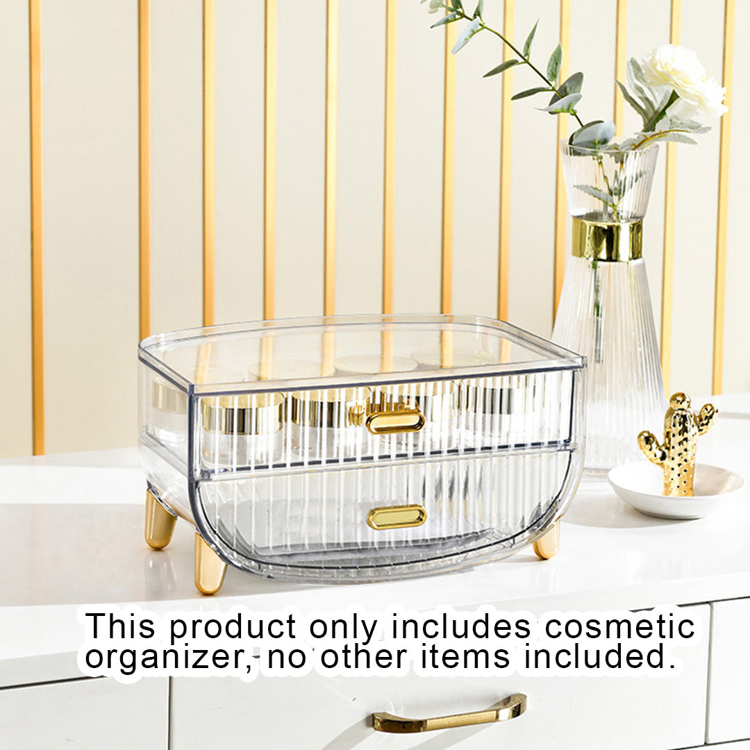 SOGA 2 Tier Transparent Multifunctional Countertop Cosmetic Storage Makeup Skincare Holder Jewelry Cabinet Bathroom Desk Drawer Vanity Organiser - Cafe Supply