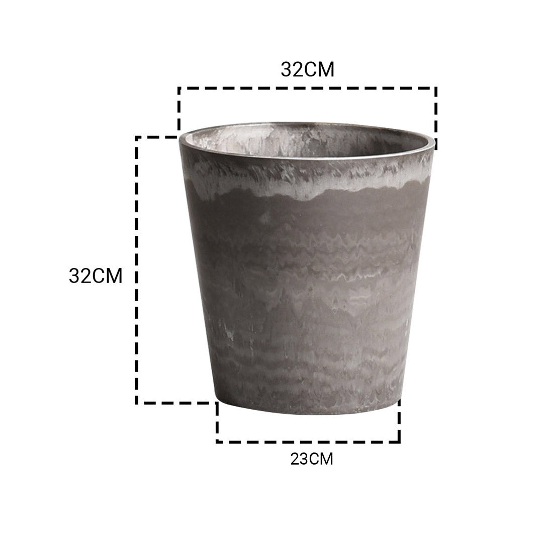 SOGA 2X 32cm Rock Grey Round Resin Plant Flower Pot in Cement Pattern Planter Cachepot for Indoor Home Office - Cafe Supply
