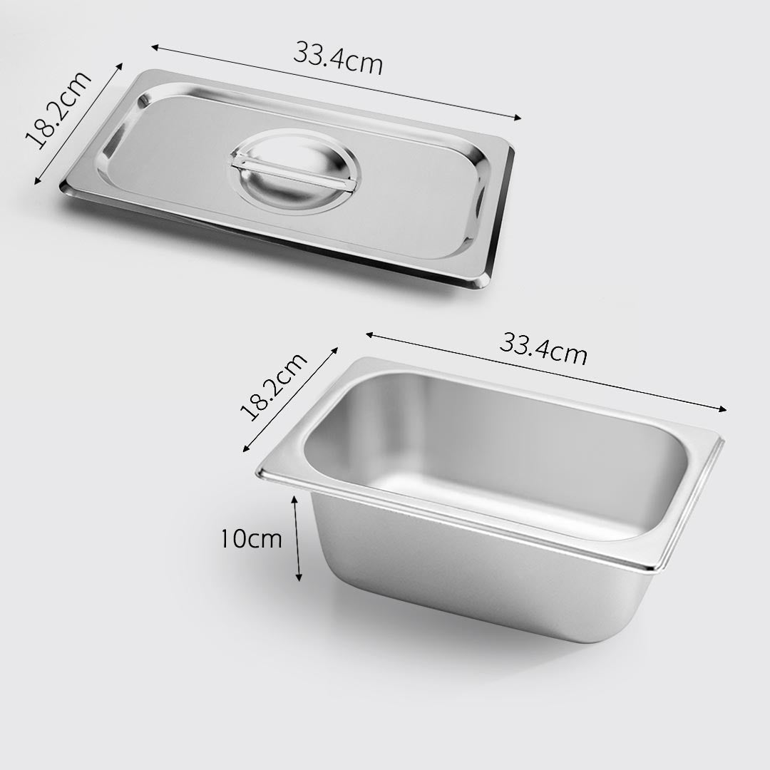 SOGA 2X Gastronorm GN Pan Full Size 1/3 GN Pan 10cm Deep Stainless Steel Tray With Lid - Cafe Supply