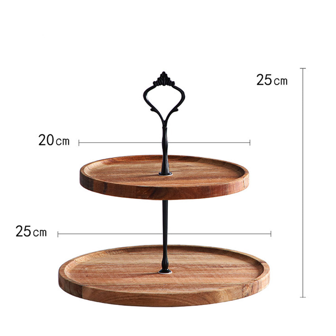 SOGA 2X 20cm 2 Tier Brown Round Wooden Acacia Dessert Tray Cake Snacks Cupcake Stand Buffet Serving Countertop Decor - Cafe Supply