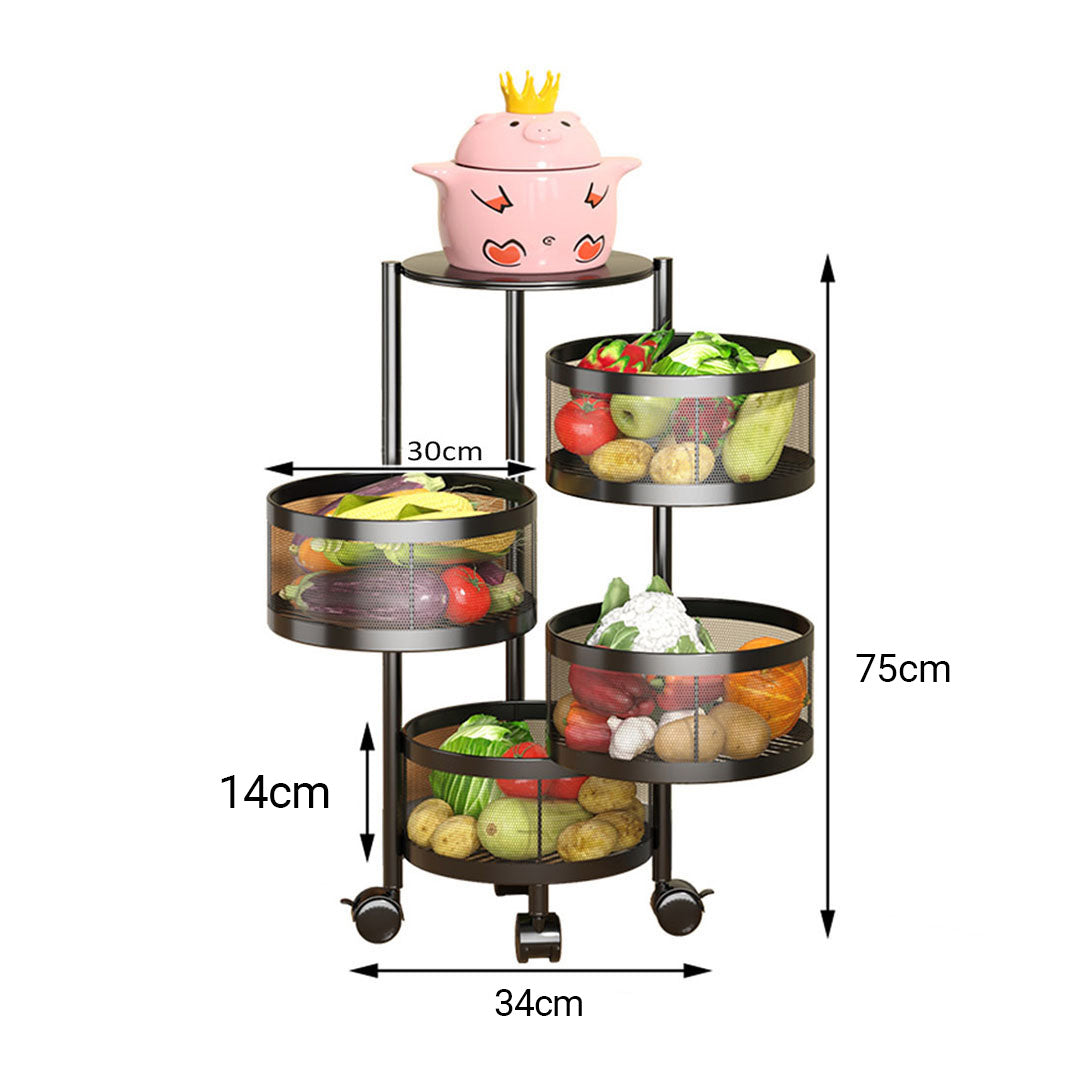 SOGA 4 Tier Steel Round Rotating Kitchen Cart Multi-Functional Shelves Portable Storage Organizer with Wheels - Cafe Supply