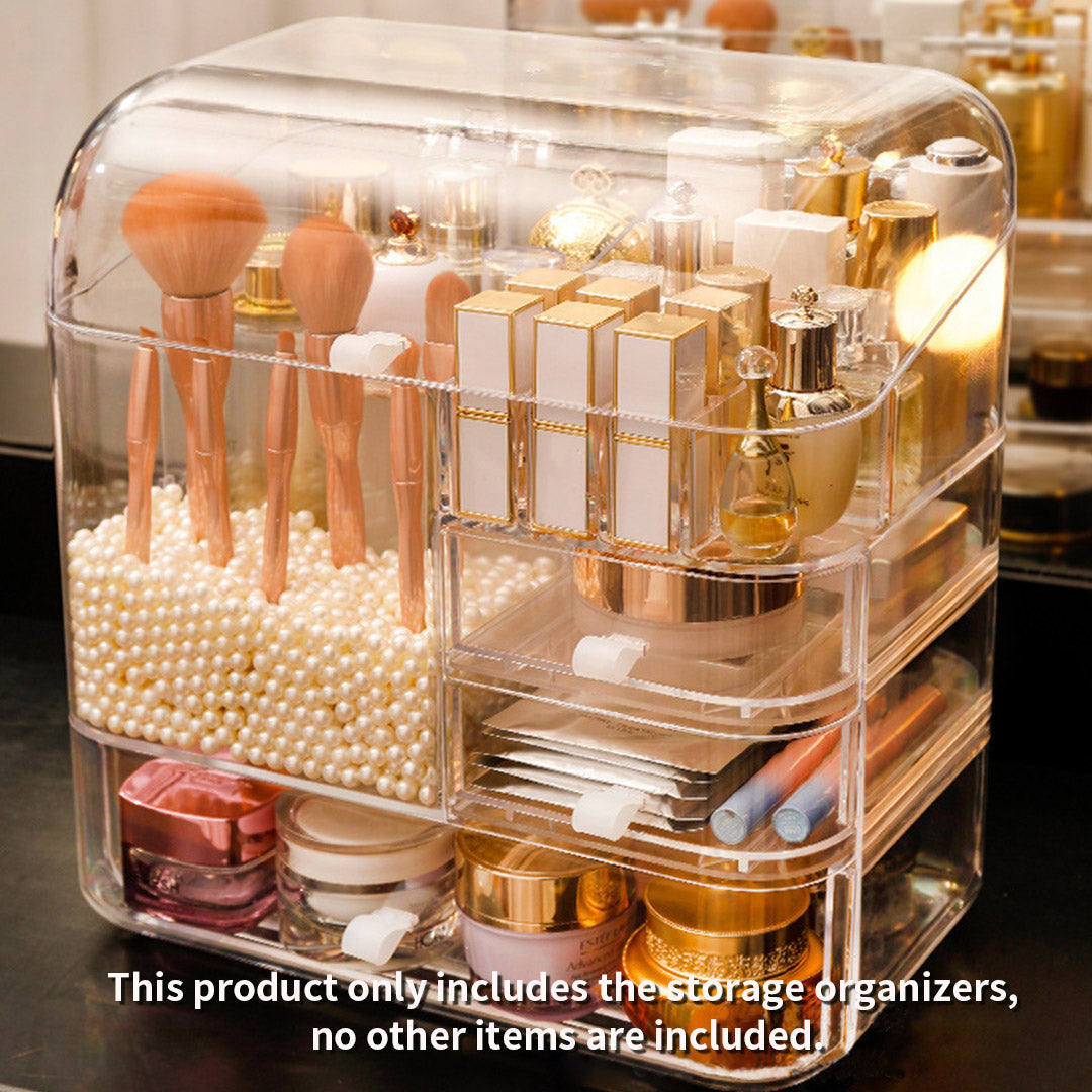 SOGA 2X Transparent Cosmetic Storage Box Clear Makeup Skincare Holder with Lid Drawers Waterproof Dustproof Organiser with Pearls - Cafe Supply