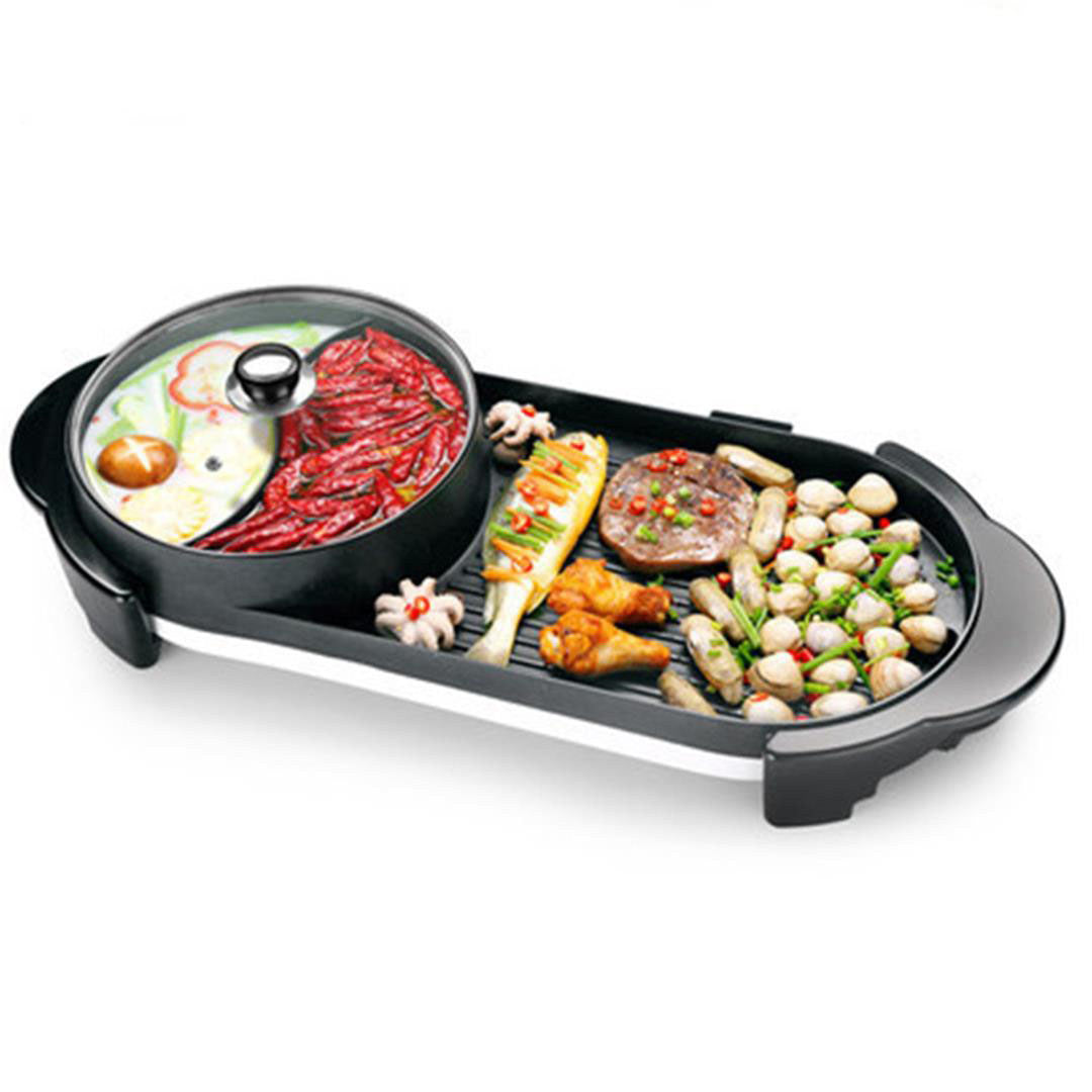 SOGA 2X 2 in 1 Electric Non-Stick BBQ Teppanyaki Grill Plate Steamboat Hotpot 2-8 Person - Cafe Supply