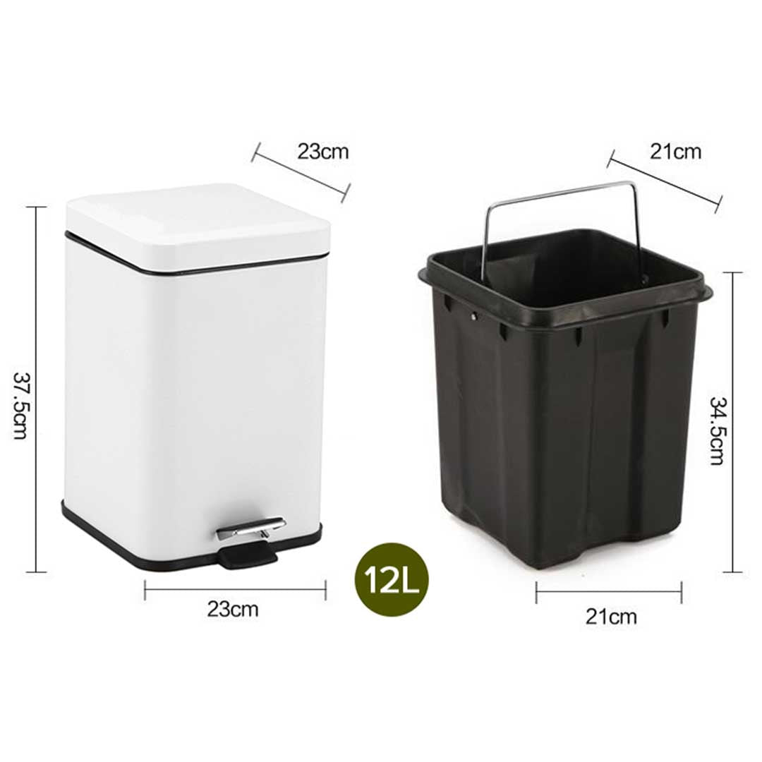 SOGA 2X 12L Foot Pedal Stainless Steel Rubbish Recycling Garbage Waste Trash Bin Square White - Cafe Supply