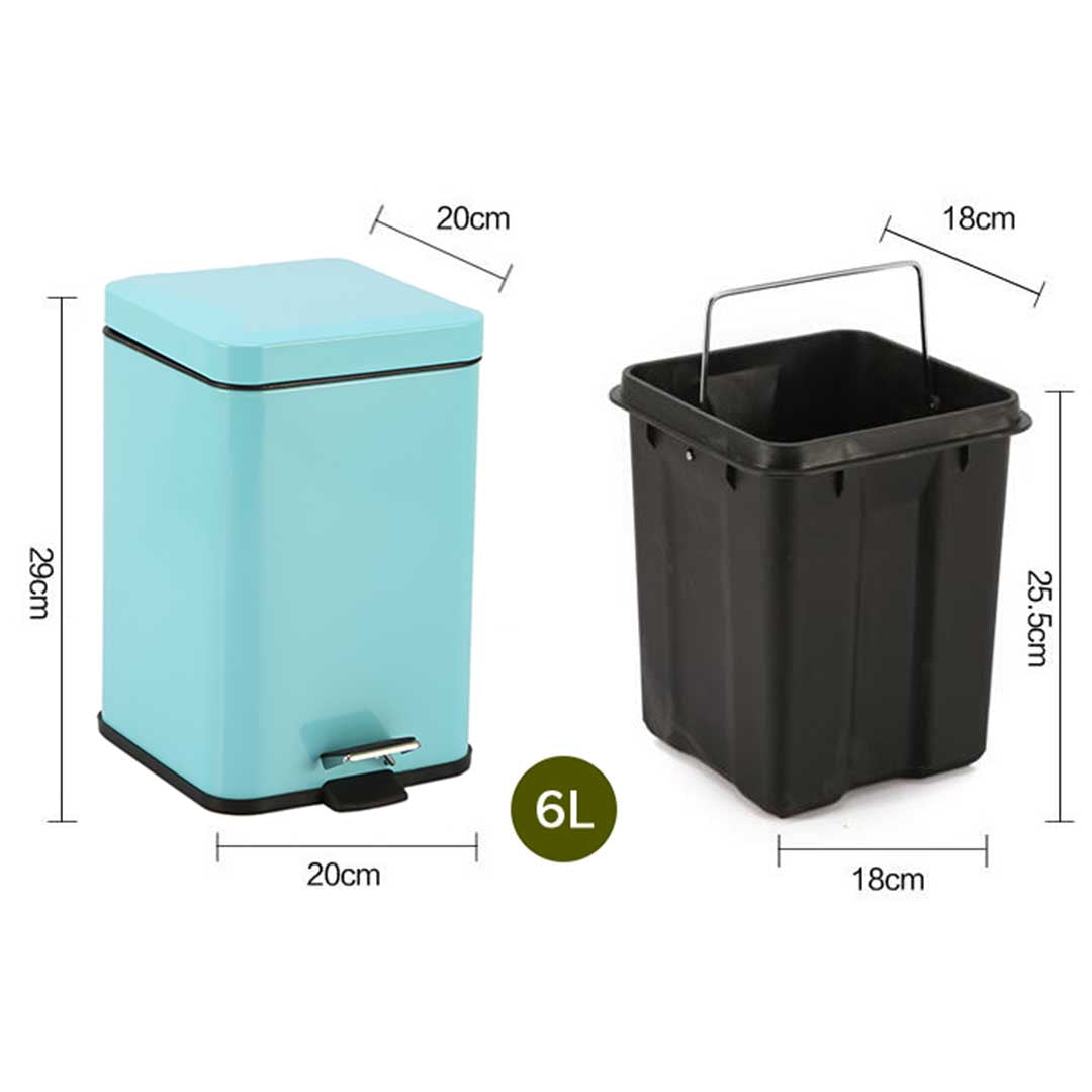 SOGA 2X 6L Foot Pedal Stainless Steel Rubbish Recycling Garbage Waste Trash Bin Square Blue - Cafe Supply