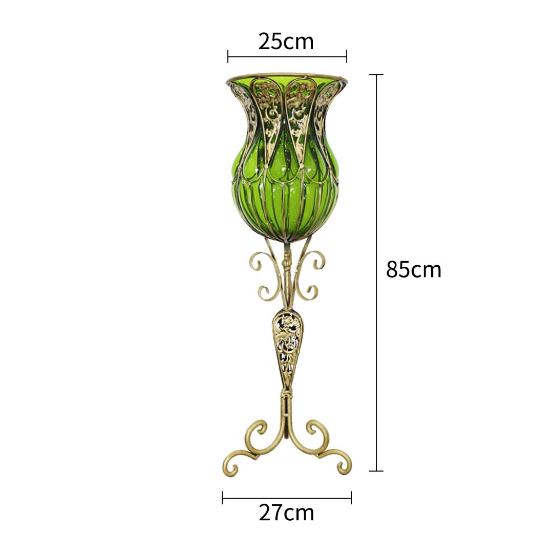 SOGA 85cm Green Glass Floor Vase with Tall Metal Flower Stand - Cafe Supply