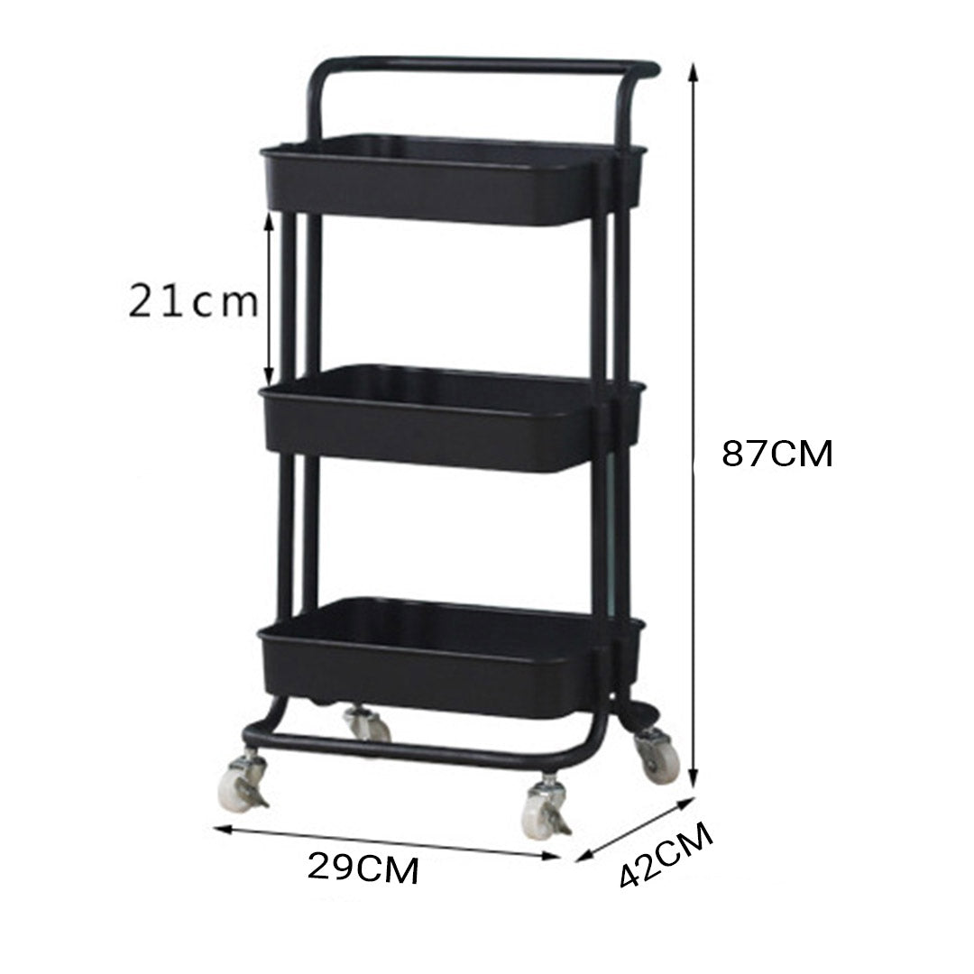 SOGA 2X 3 Tier Steel Black Movable Kitchen Cart Multi-Functional Shelves Portable Storage Organizer with Wheels - Cafe Supply