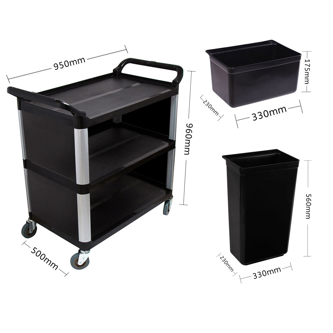 SOGA 2X 3 Tier Covered Food Trolley Food Waste Cart Storage Mechanic Kitchen with Bins - Cafe Supply