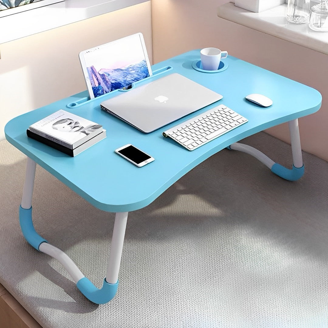 SOGA 2X Blue Portable Bed Table Adjustable Foldable Bed Sofa Study Table Laptop Mini Desk with Notebook Stand Cup Slot Home Decor - Cafe Supply