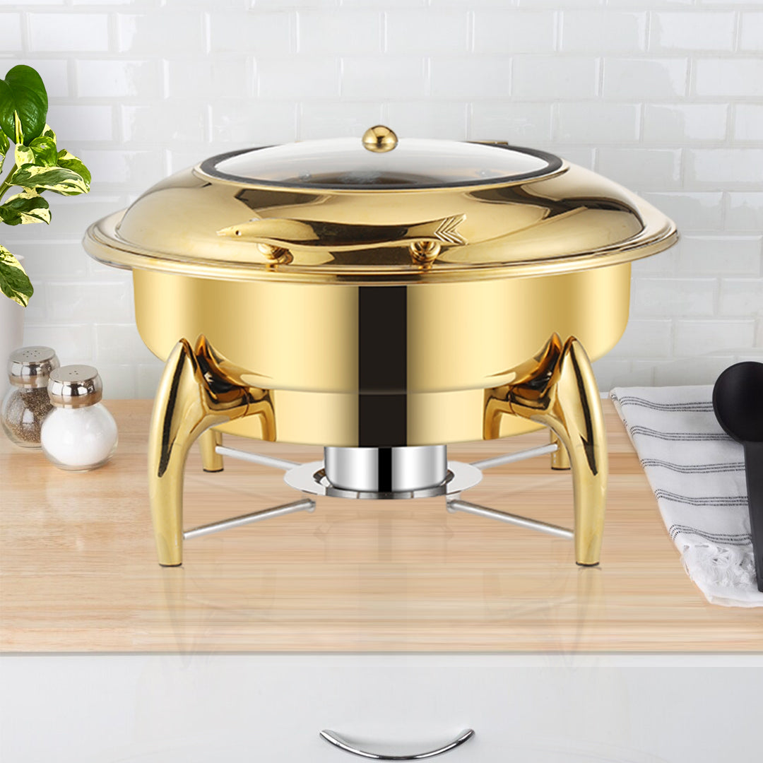 SOGA Gold Plated Stainless Steel Round Chafing Dish Tray Buffet Cater Food Warmer Chafer with Top Lid - Cafe Supply