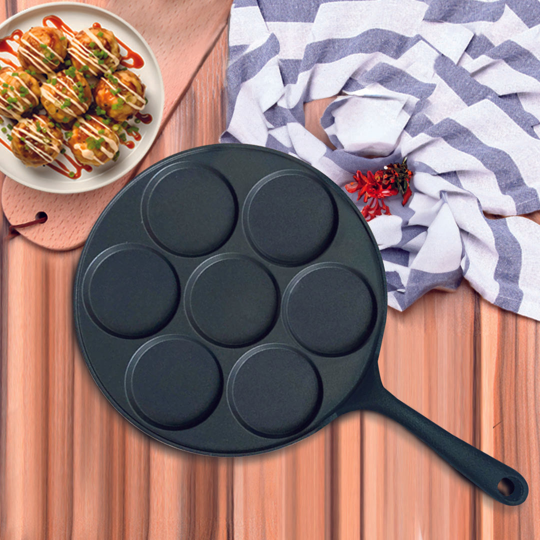 SOGA 23cm Cast Iron Takoyaki Fry Pan Octopus Balls Maker 7 Hole Cavities Grill Mold - Cafe Supply