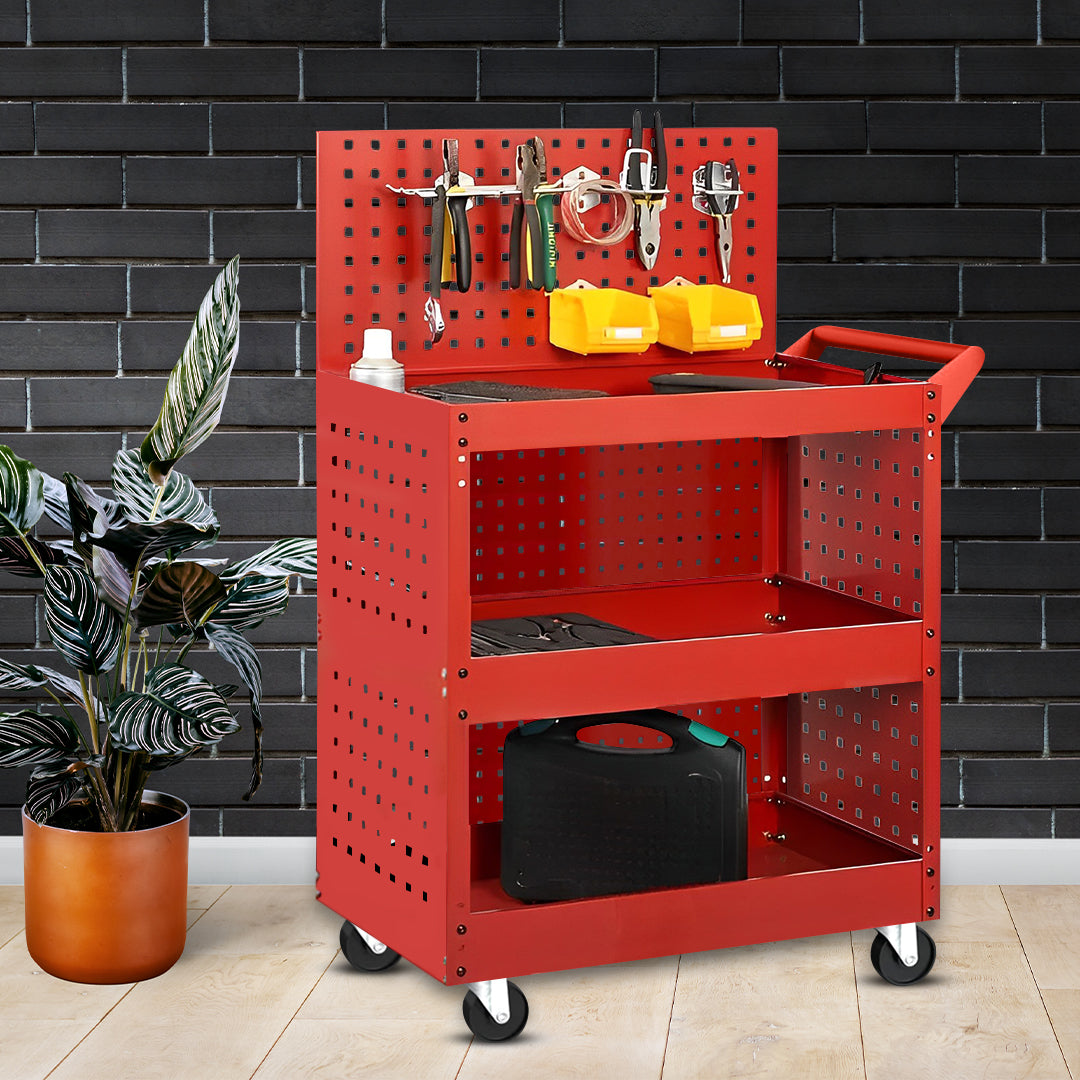 SOGA 3 Tier Tool Storage Cart Portable Service Utility Heavy Duty Mobile Trolley with Porous Side Panels - Cafe Supply