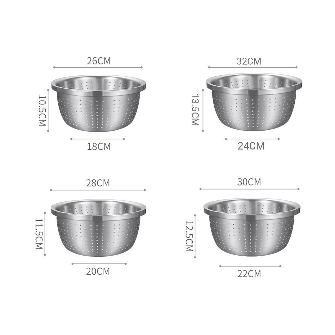 SOGA 2X Stainless Steel Nesting Basin Colander Perforated Kitchen Sink Washing Bowl Metal Basket Strainer Set of 4 - Cafe Supply