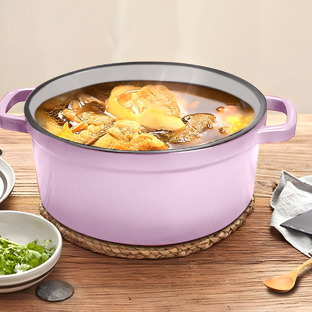 SOGA 2X 26cm Pink Cast Iron Ceramic Stewpot Casserole Stew Cooking Pot With Lid - Cafe Supply
