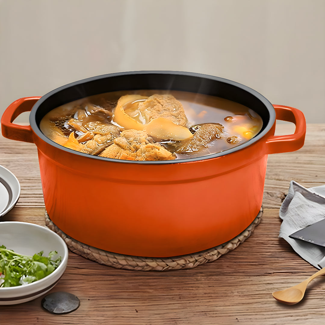 SOGA Cast Iron 24cm Enamel Porcelain Stewpot Casserole Stew Cooking Pot With Lid 3.6L Orange - Cafe Supply
