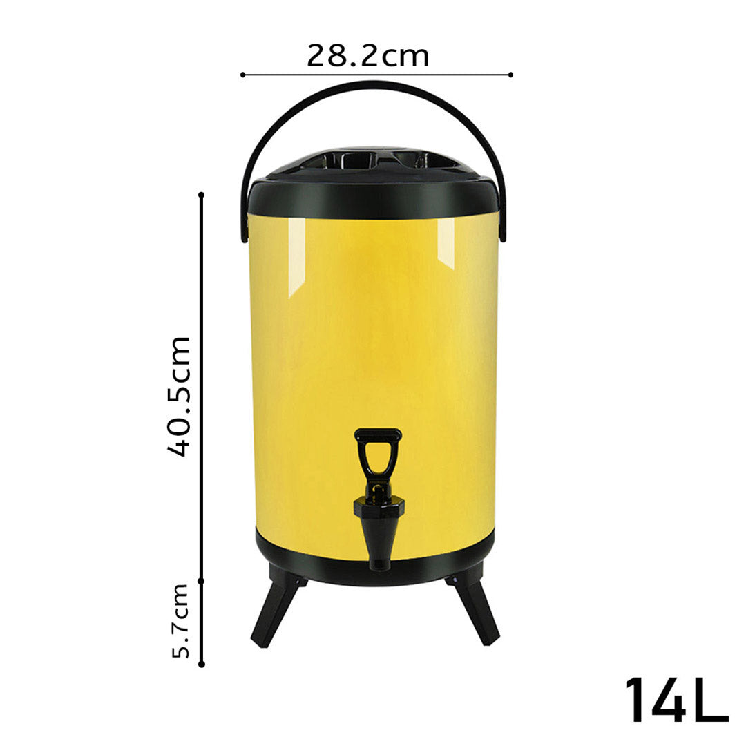 SOGA 2X 14L Stainless Steel Insulated Milk Tea Barrel Hot and Cold Beverage Dispenser Container with Faucet Yellow - Cafe Supply
