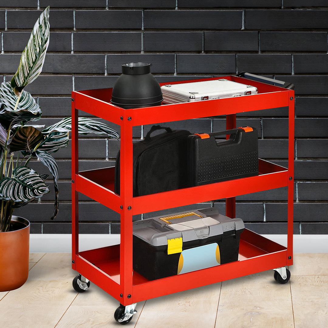 SOGA 2X 3 Tier Tool Storage Cart Portable Service Utility Heavy Duty Mobile Trolley Red - Cafe Supply