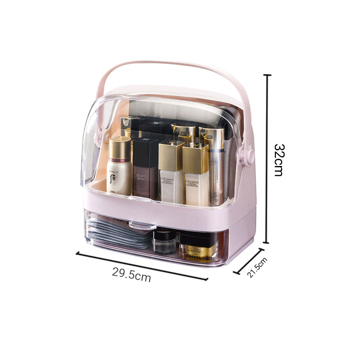 SOGA 2X 2 Tier Pink Countertop Makeup Cosmetic Storage Organiser Skincare Holder Jewelry Storage Box with Handle - Cafe Supply