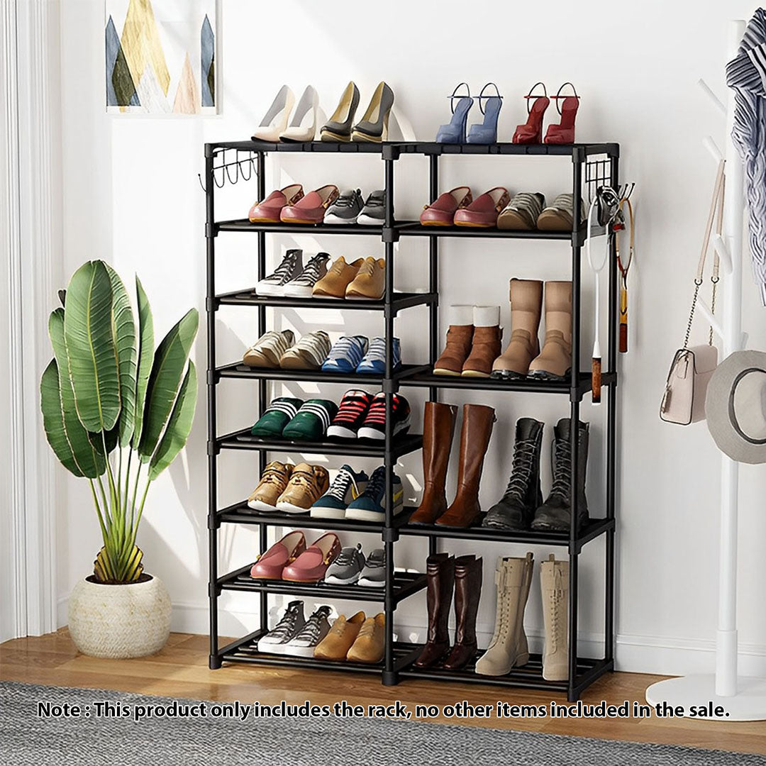 SOGA 2X 12-Shelf Tier Shoe Storage Shelf Space-Saving Caddy Rack Organiser with Side Hooks Black - Cafe Supply
