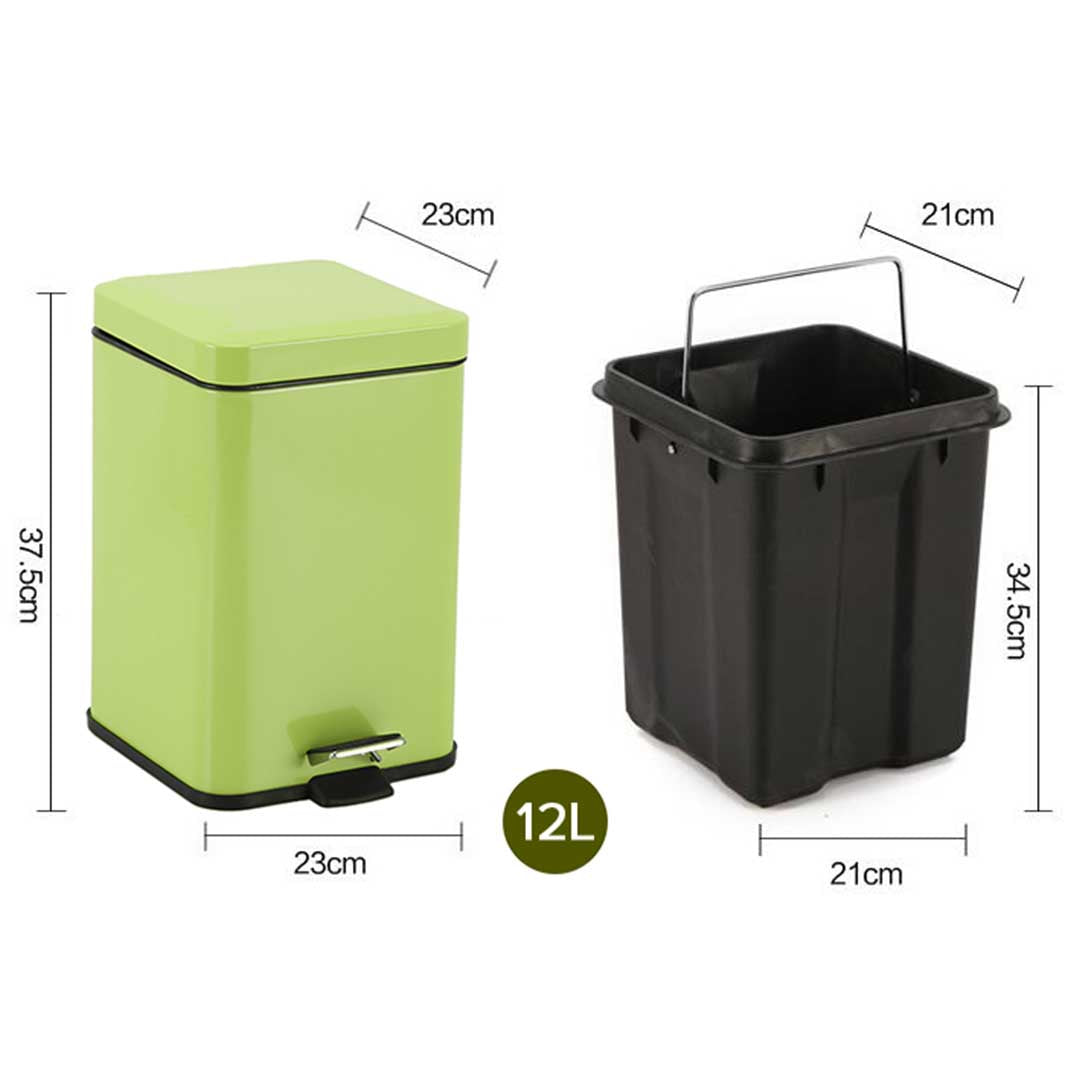 SOGA 2X 12L Foot Pedal Stainless Steel Rubbish Recycling Garbage Waste Trash Bin Square Green - Cafe Supply