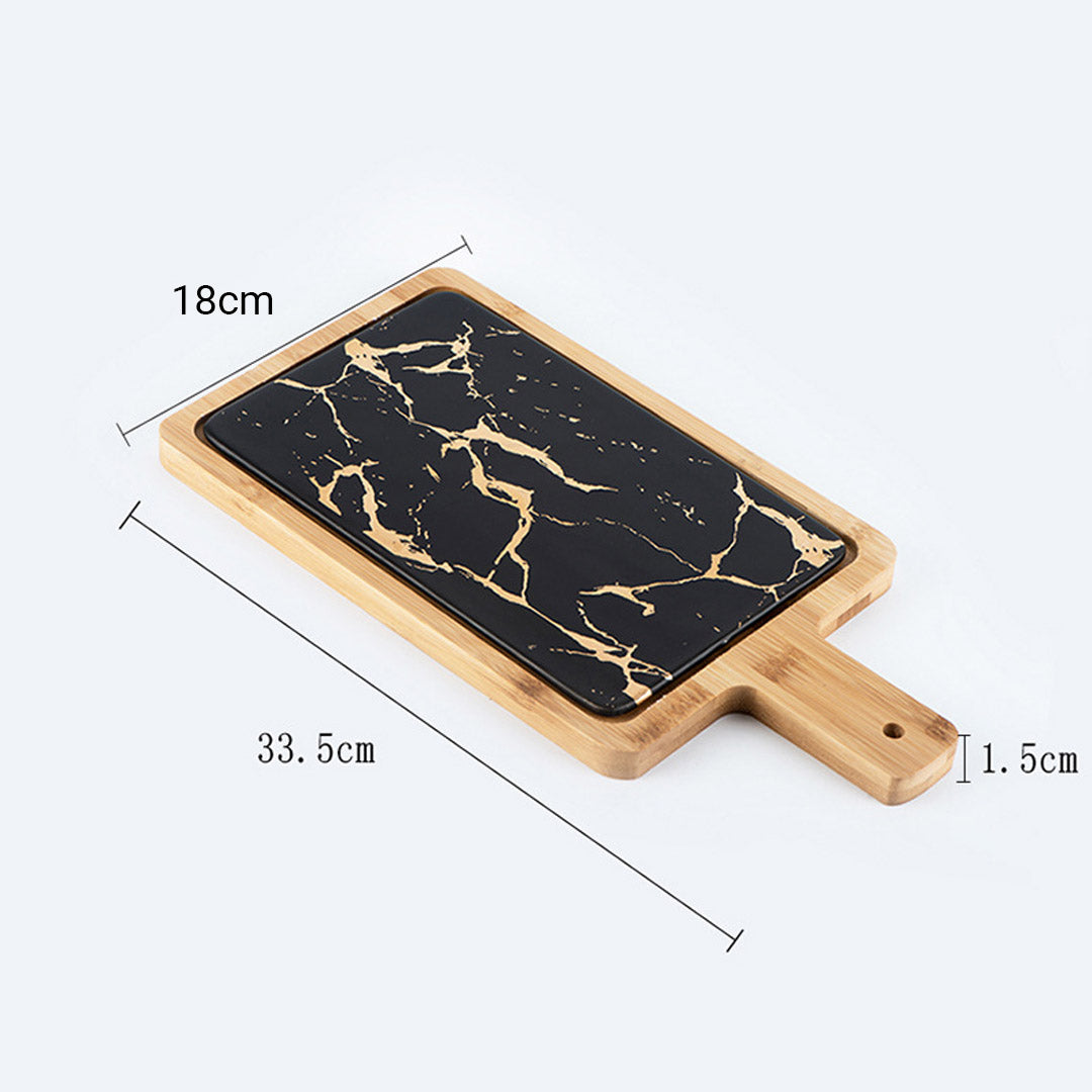 SOGA 2X 33.5cm Black Square Wooden Serving Tray Slate Steak Serving Platter Chopping Board Paddle Home Decor - Cafe Supply