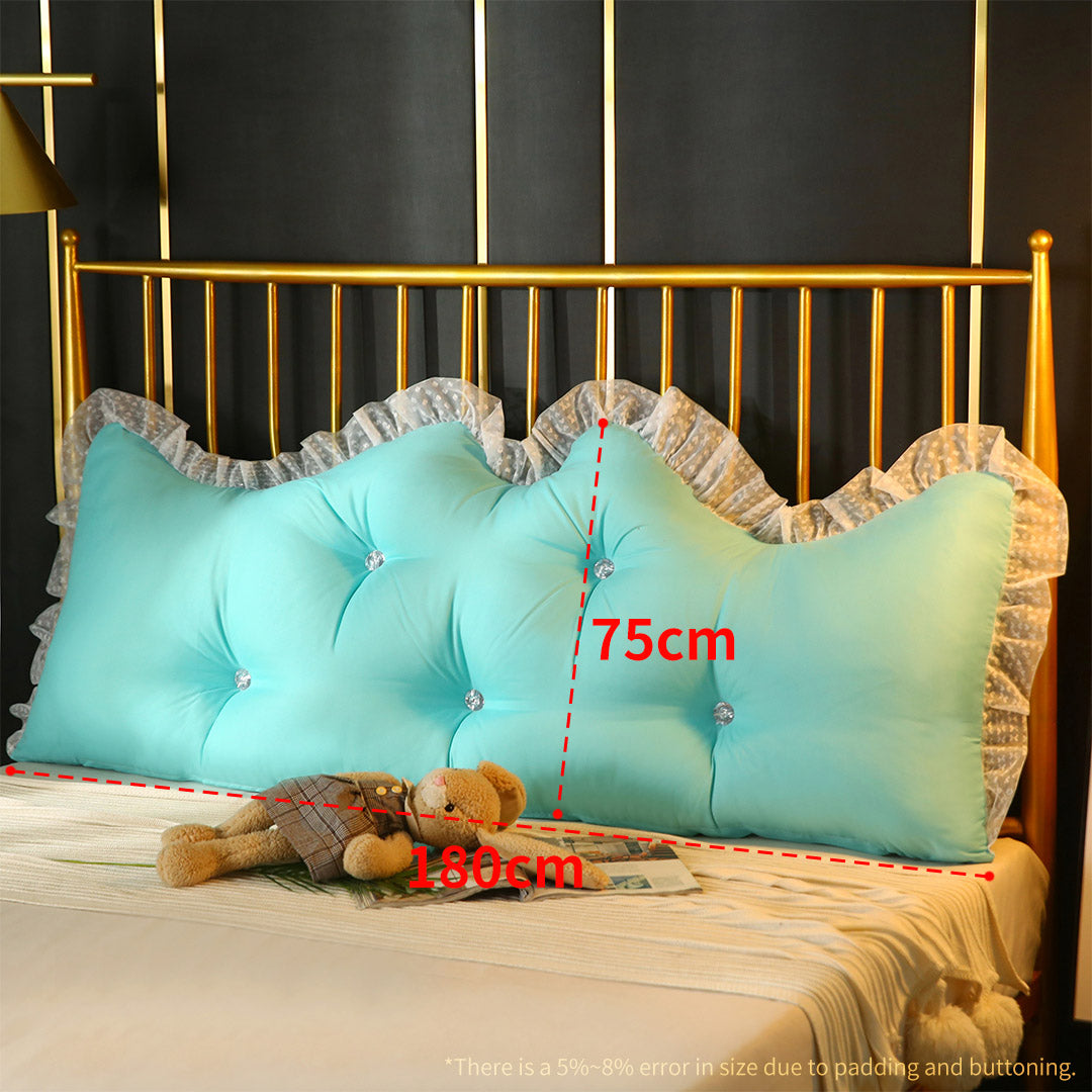 SOGA 2X 180cm Light Blue Princess Bed Pillow Headboard Backrest Bedside Tatami Sofa Cushion with Ruffle Lace Home Decor - Cafe Supply