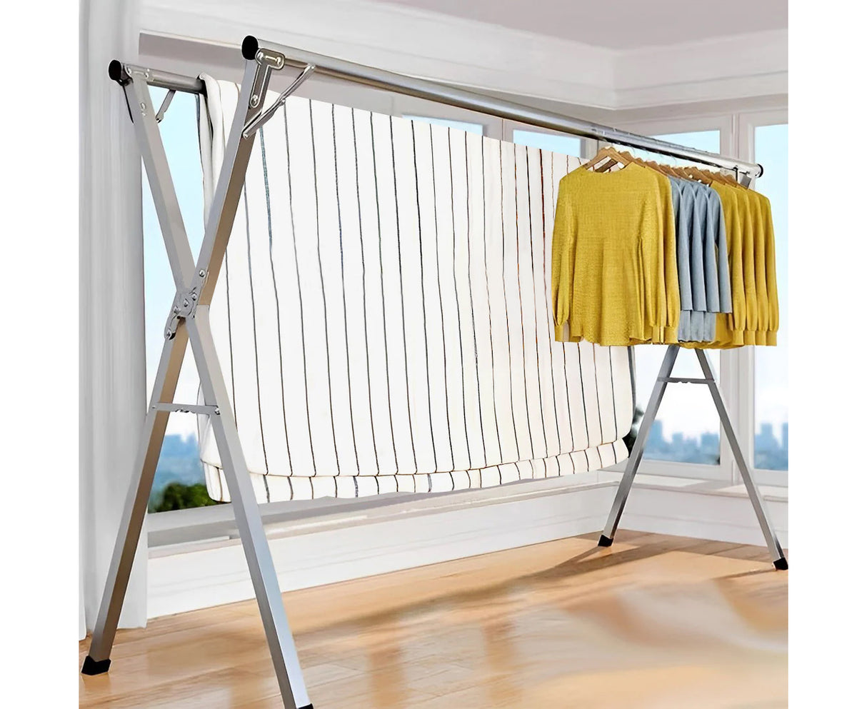 SOGA 1.6m Portable Standing Clothes Drying Rack Foldable Space-Saving Laundry Holder Indoor Outdoor - Cafe Supply