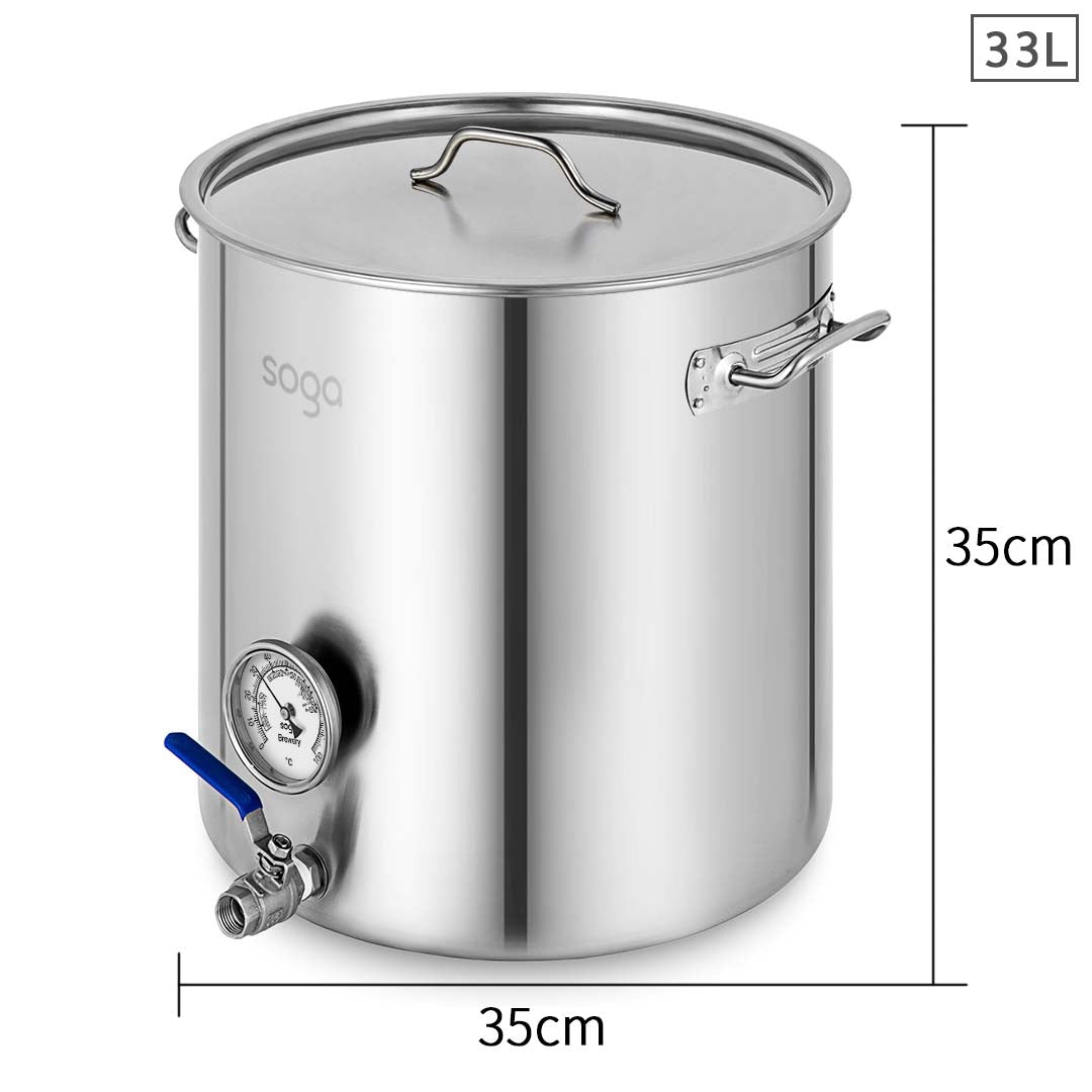 SOGA Stainless Steel Brewery Pot 33L With Beer Valve 35*35cm - Cafe Supply