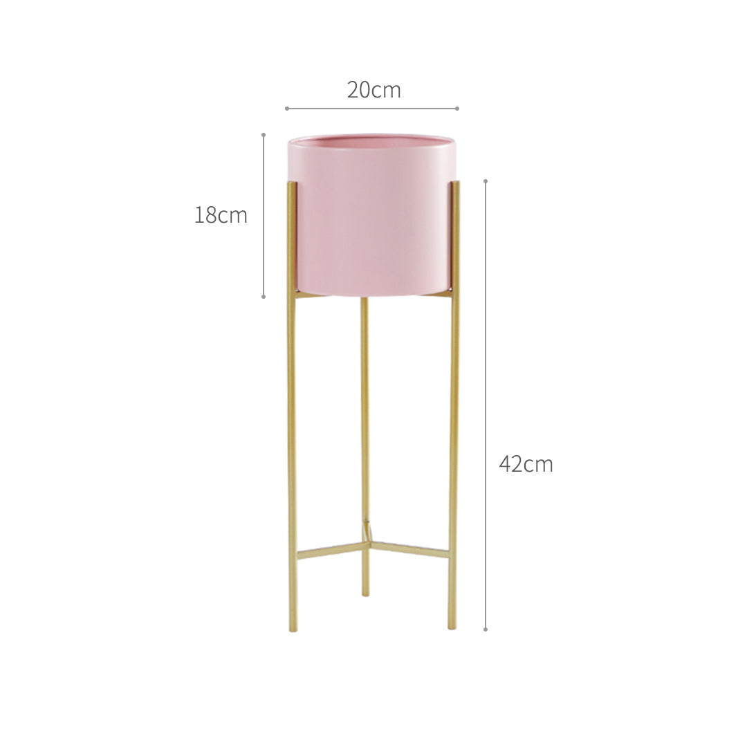 SOGA 2X 2 Layer 42cm Gold Metal Plant Stand with Pink Flower Pot Holder Corner Shelving Rack Indoor Display - Cafe Supply