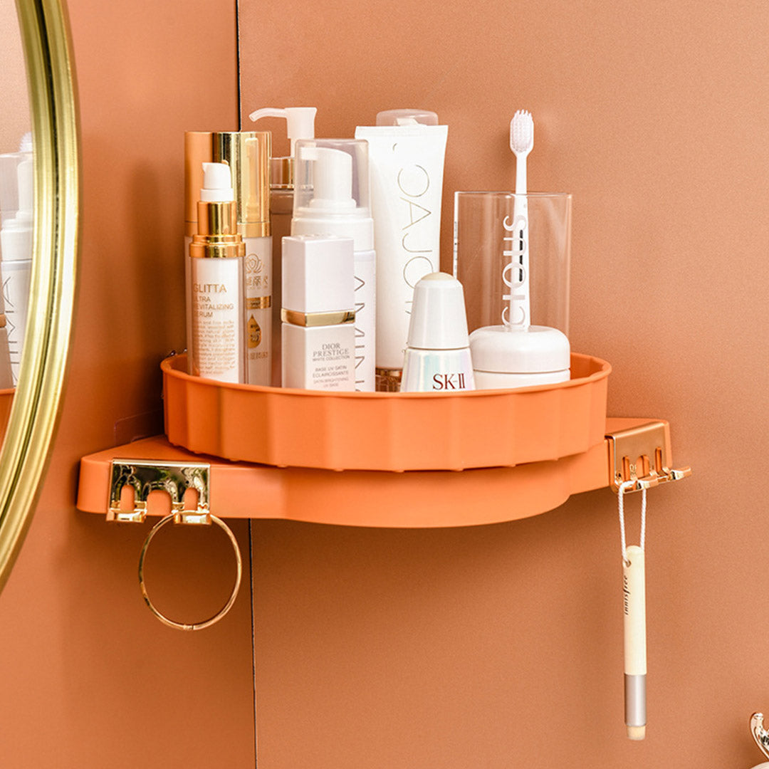 SOGA 2X Orange 360 Degree Wall-Mounted Rotating Bathroom Organiser Corner Vanity Rack Toilet Adhesive Storage Shelf - Cafe Supply