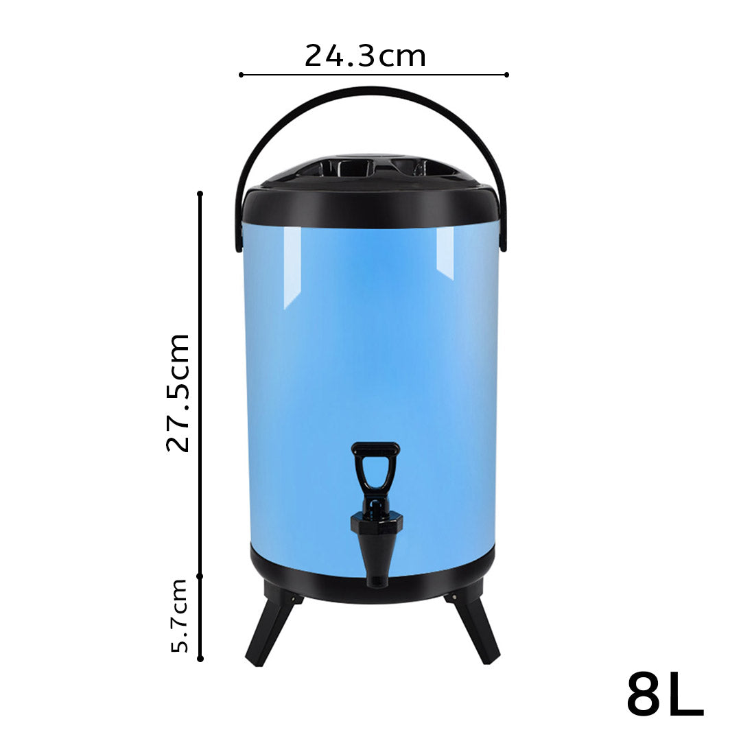 SOGA 2X 8L Stainless Steel Insulated Milk Tea Barrel Hot and Cold Beverage Dispenser Container with Faucet Blue - Cafe Supply