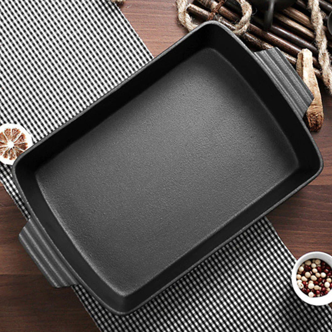 SOGA 2X 38cm Cast Iron Rectangle Bread Cake Baking Dish Lasagna Roasting Pan - Cafe Supply