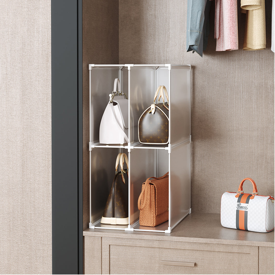 SOGA 2 Tier Multifunctional PP Plastic Bag Box Portable Cubby DIY Storage Shelves Stackable Handbag Purse Organiser - Cafe Supply