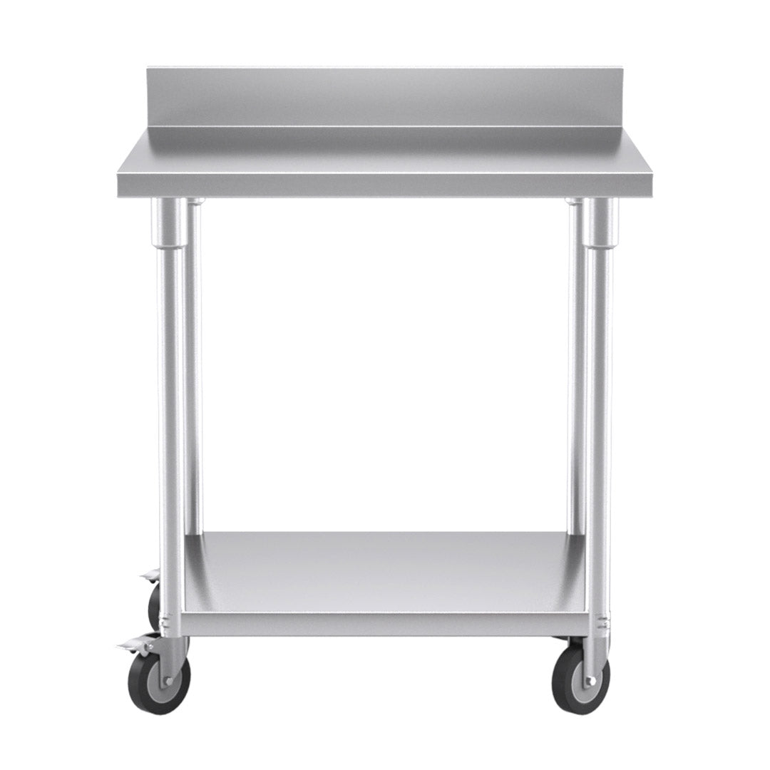 SOGA 80cm Commercial Catering Kitchen Stainless Steel Prep Work Bench Table with Backsplash and Caster Wheels - Cafe Supply
