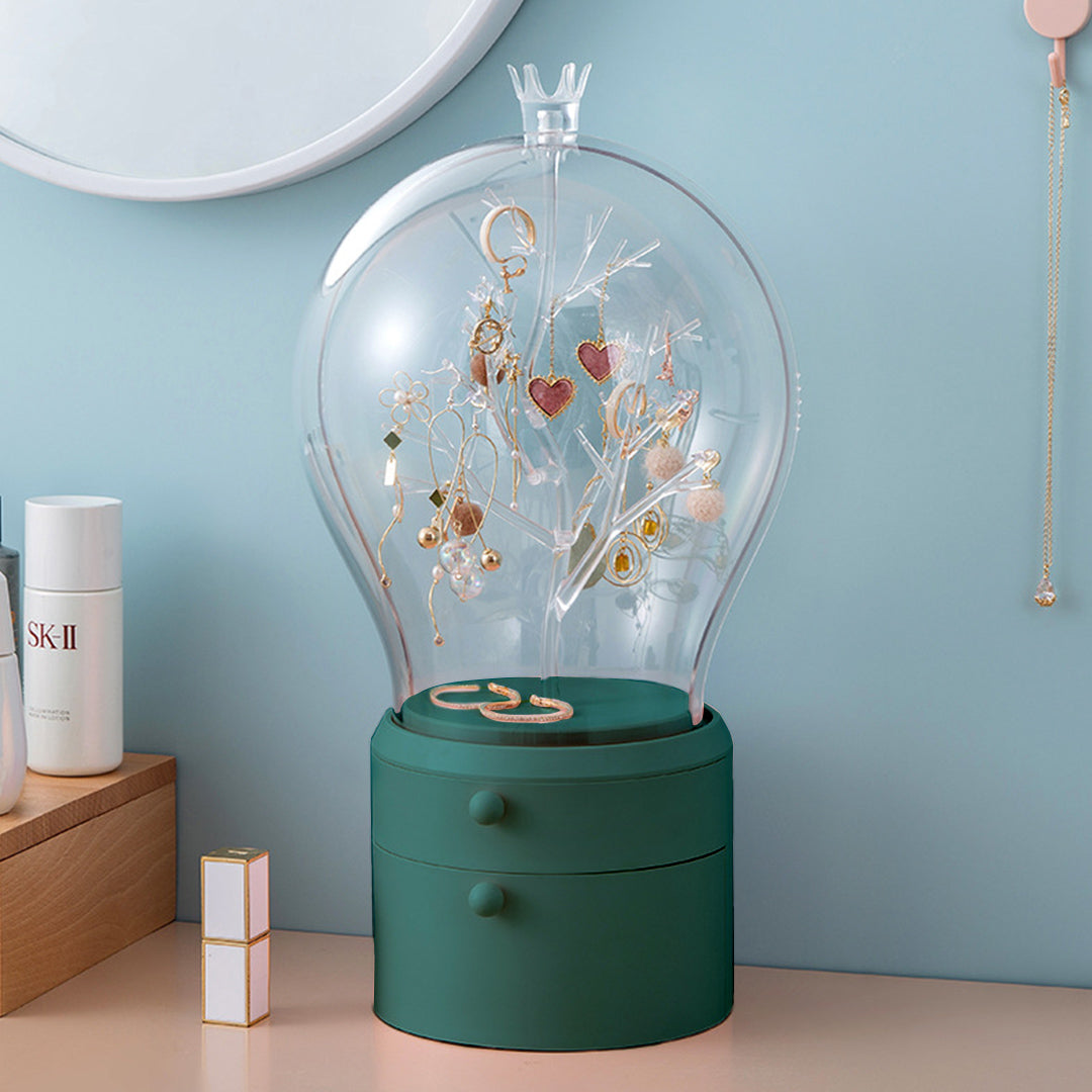 SOGA Green 360 Degree Rotating LED Light 2 Layered Jewelry Storage Box Waterproof Dustproof Accessories Organiser - Cafe Supply