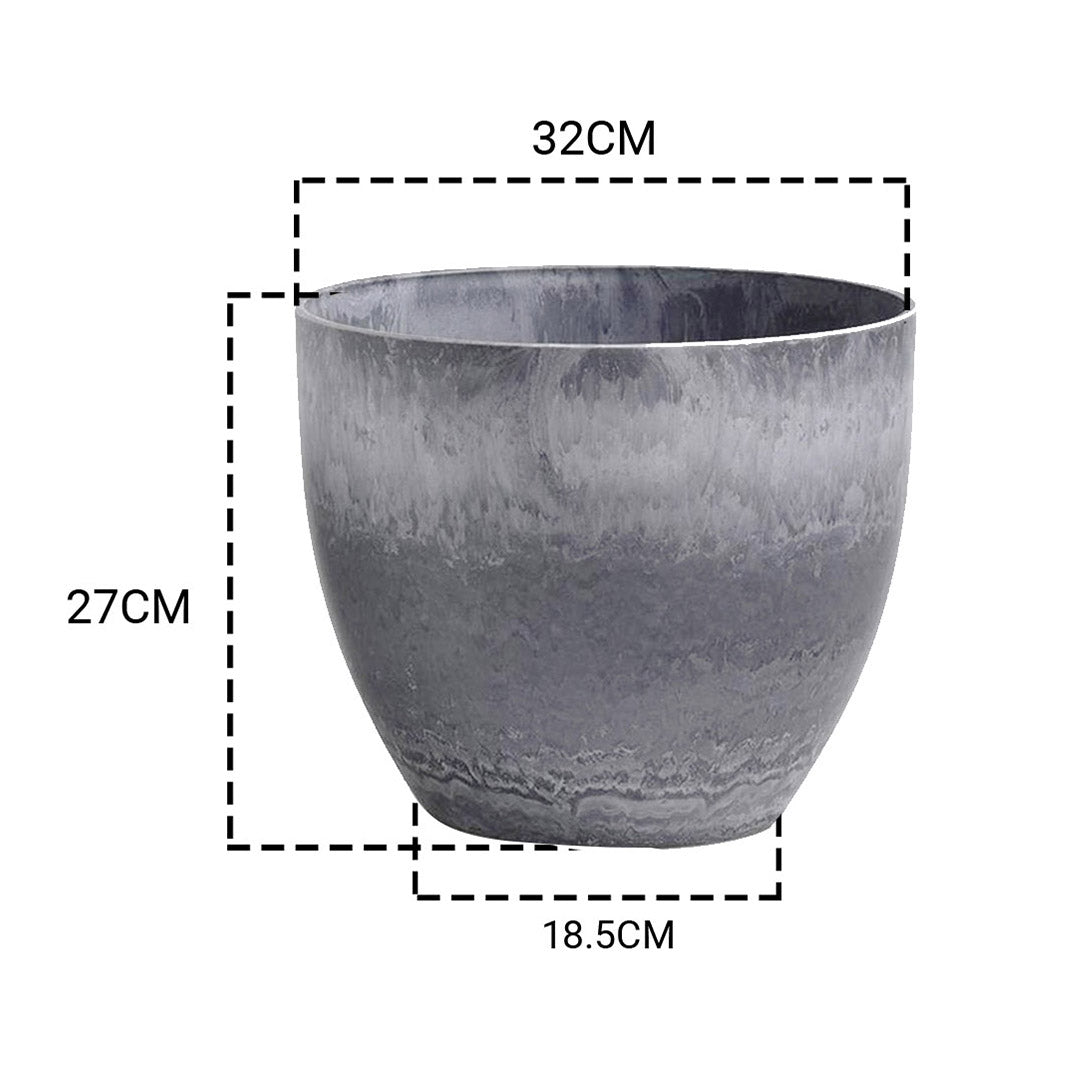 SOGA 27cm Weathered Grey Round Resin Plant Flower Pot in Cement Pattern Planter Cachepot for Indoor Home Office - Cafe Supply