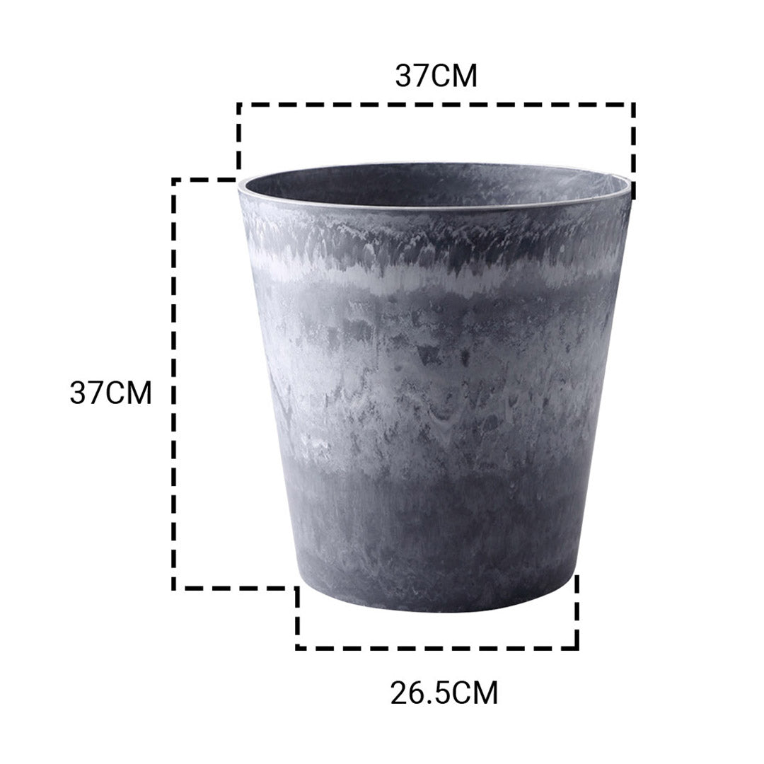 SOGA 2X 37cm Weathered Grey Round Resin Plant Flower Pot in Cement Pattern Planter Cachepot for Indoor Home Office - Cafe Supply