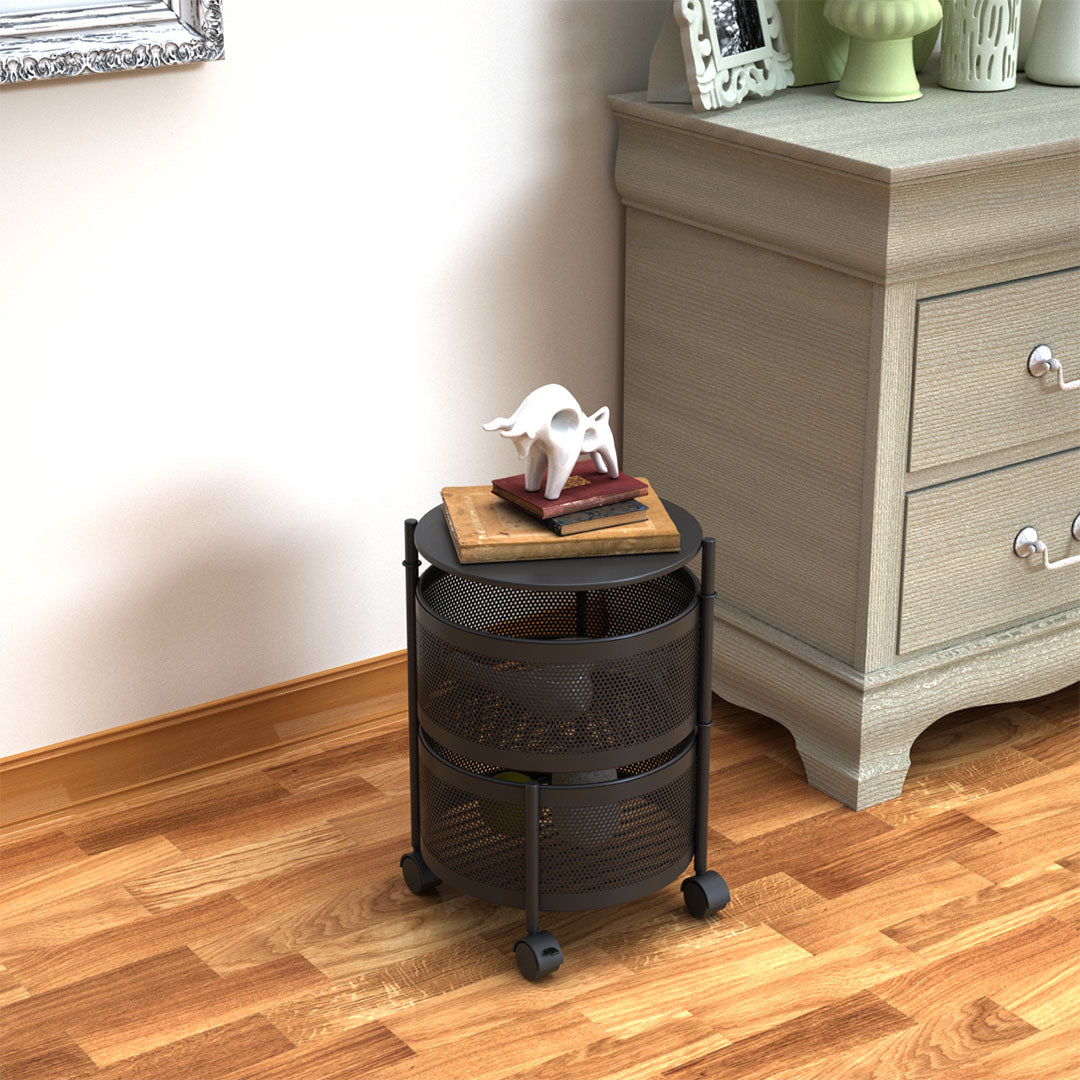 SOGA 2 Tier Steel Round Rotating Kitchen Cart Multi-Functional Shelves Portable Storage Organizer with Wheels - Cafe Supply