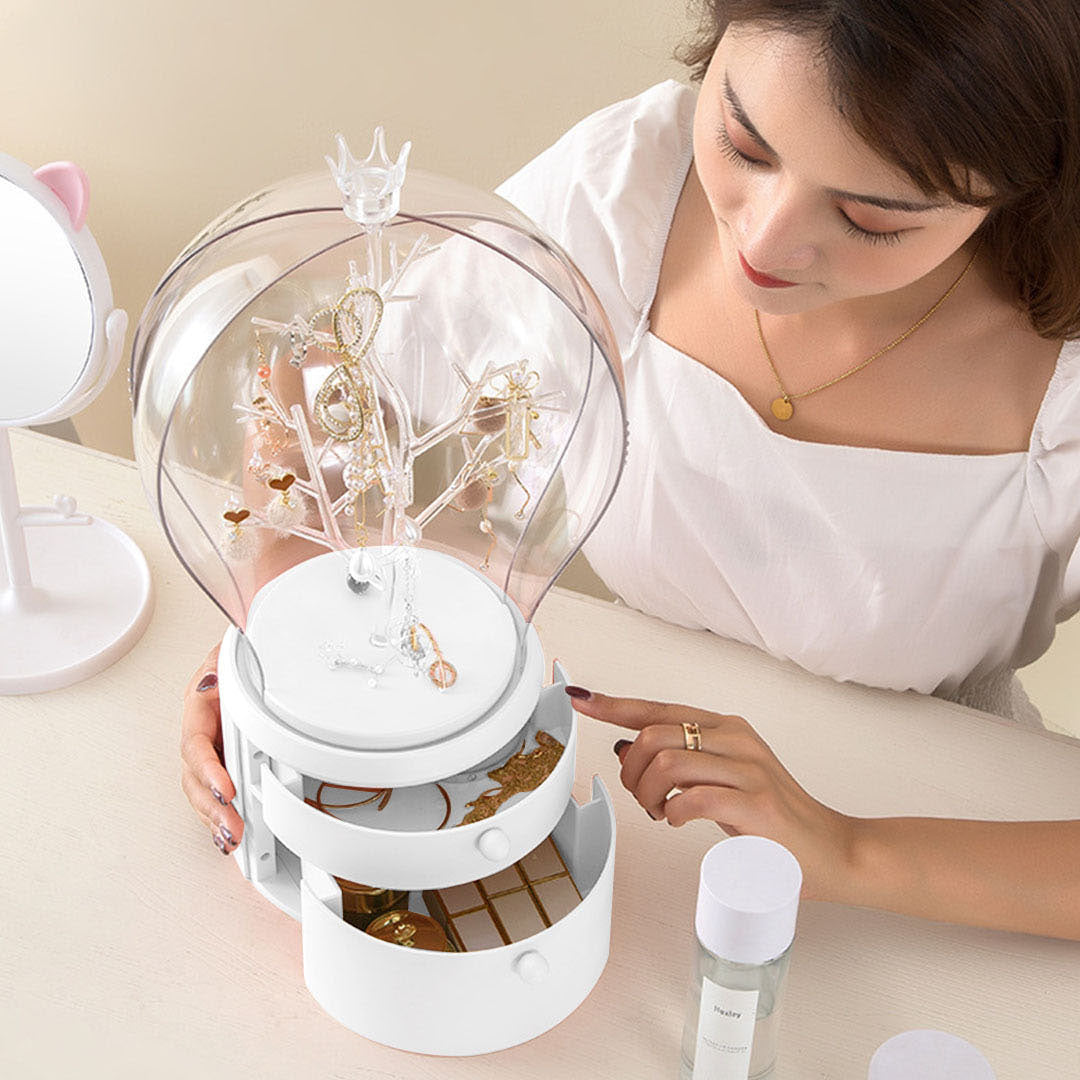 SOGA White 360 Degree Rotating LED Light 2 Layered Jewelry Storage Box Waterproof Dustproof Accessories Organiser - Cafe Supply