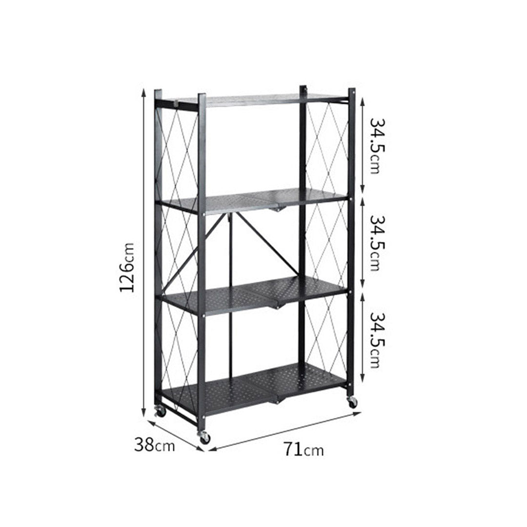SOGA 2X 4 Tier Steel Black Foldable Kitchen Cart Multi-Functional Shelves Portable Storage Organizer with Wheels - Cafe Supply